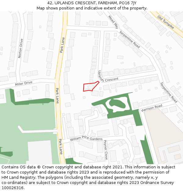 42, UPLANDS CRESCENT, FAREHAM, PO16 7JY: Location map and indicative extent of plot