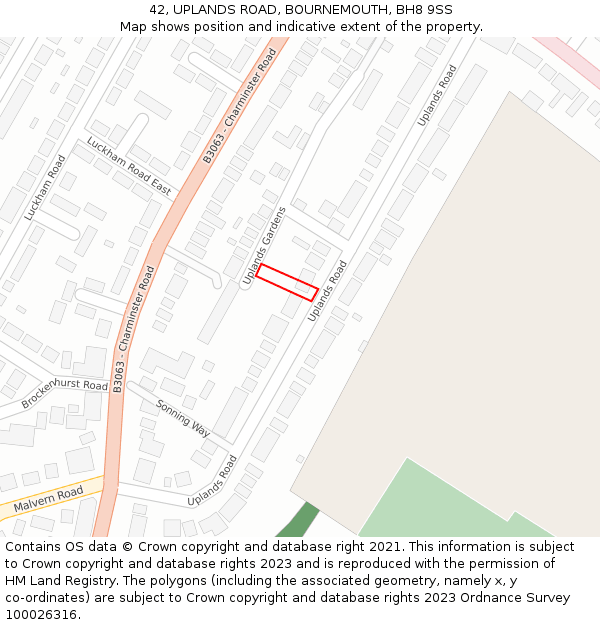 42, UPLANDS ROAD, BOURNEMOUTH, BH8 9SS: Location map and indicative extent of plot