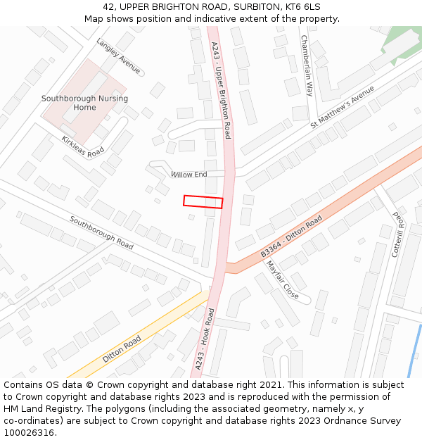 42, UPPER BRIGHTON ROAD, SURBITON, KT6 6LS: Location map and indicative extent of plot