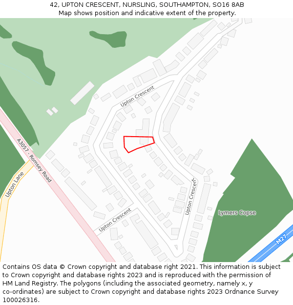 42, UPTON CRESCENT, NURSLING, SOUTHAMPTON, SO16 8AB: Location map and indicative extent of plot