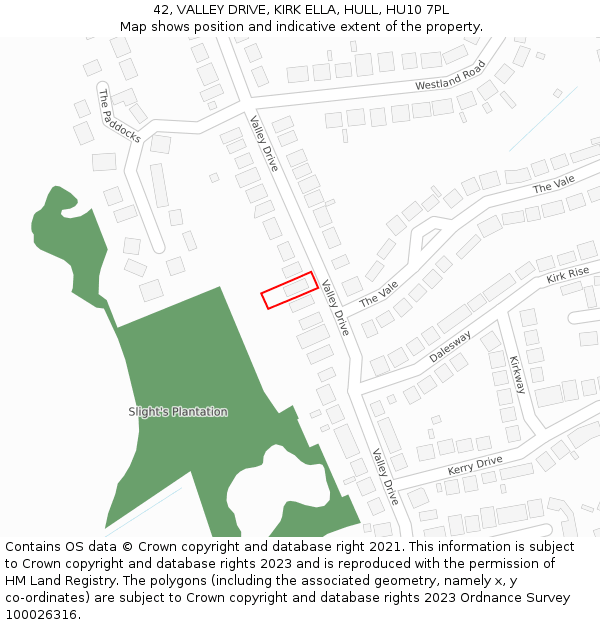 42, VALLEY DRIVE, KIRK ELLA, HULL, HU10 7PL: Location map and indicative extent of plot