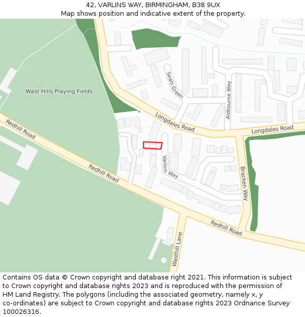 42, VARLINS WAY, BIRMINGHAM, B38 9UX: Location map and indicative extent of plot