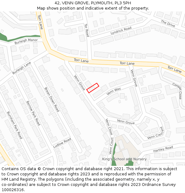 42, VENN GROVE, PLYMOUTH, PL3 5PH: Location map and indicative extent of plot