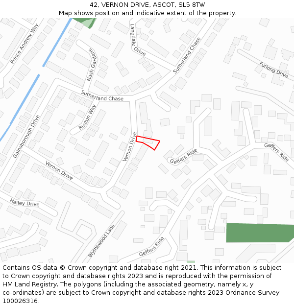 42, VERNON DRIVE, ASCOT, SL5 8TW: Location map and indicative extent of plot