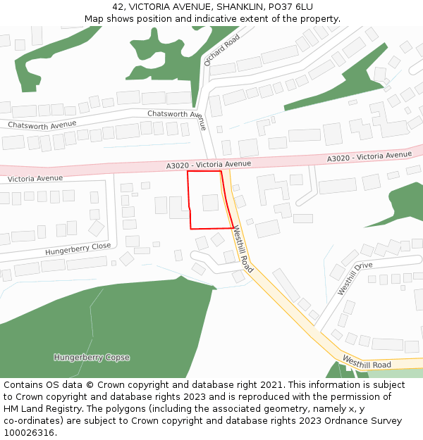 42, VICTORIA AVENUE, SHANKLIN, PO37 6LU: Location map and indicative extent of plot