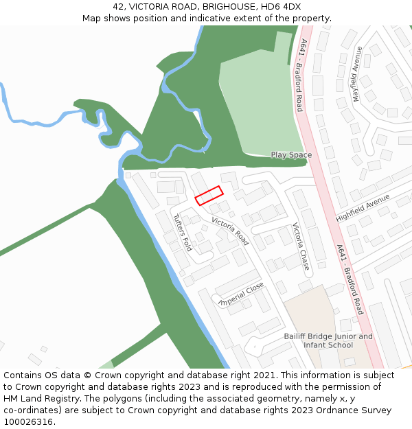 42, VICTORIA ROAD, BRIGHOUSE, HD6 4DX: Location map and indicative extent of plot