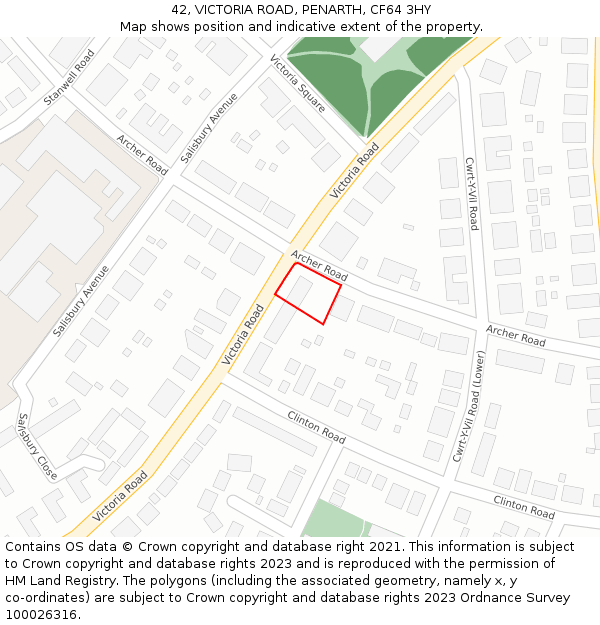 42, VICTORIA ROAD, PENARTH, CF64 3HY: Location map and indicative extent of plot