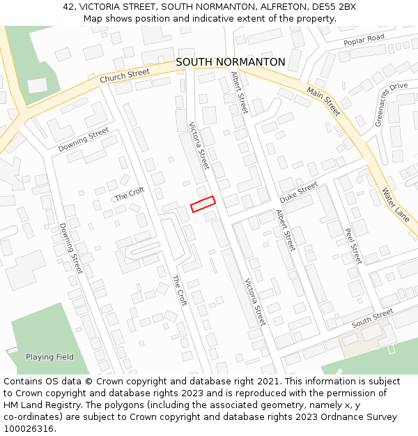 42, VICTORIA STREET, SOUTH NORMANTON, ALFRETON, DE55 2BX: Location map and indicative extent of plot