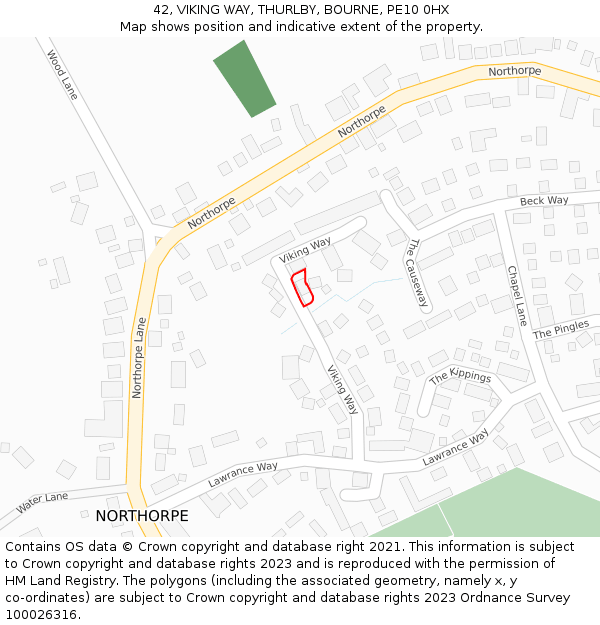 42, VIKING WAY, THURLBY, BOURNE, PE10 0HX: Location map and indicative extent of plot