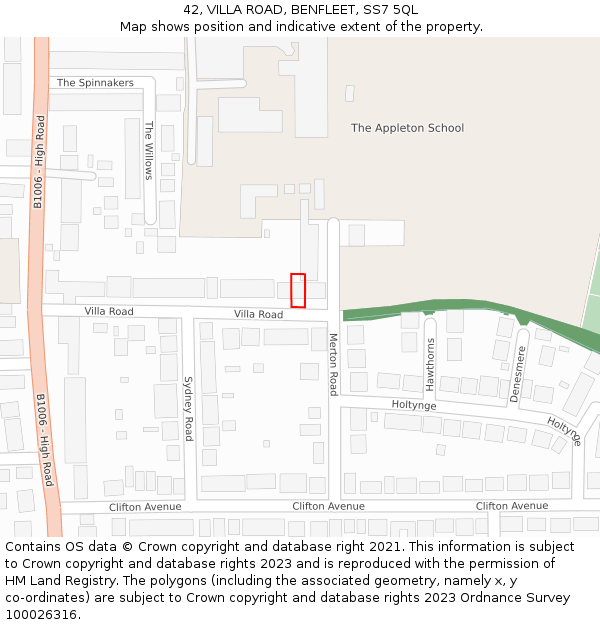 42, VILLA ROAD, BENFLEET, SS7 5QL: Location map and indicative extent of plot