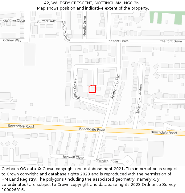 42, WALESBY CRESCENT, NOTTINGHAM, NG8 3NL: Location map and indicative extent of plot