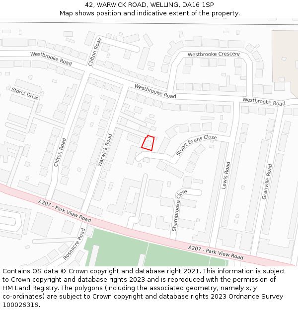 42, WARWICK ROAD, WELLING, DA16 1SP: Location map and indicative extent of plot