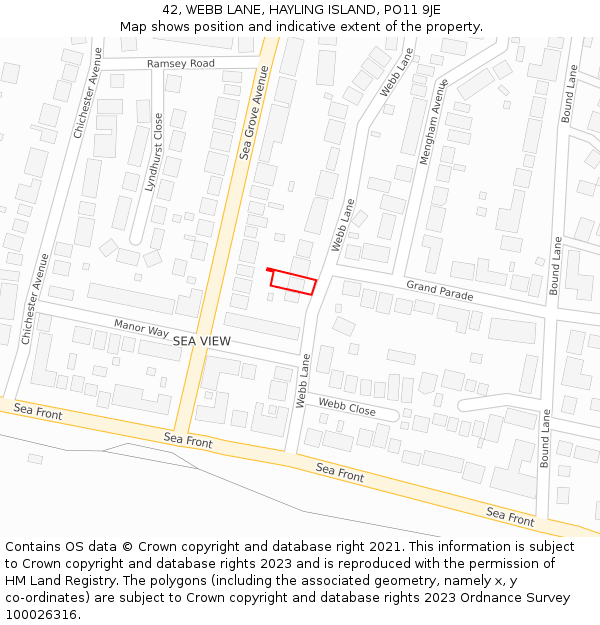 42, WEBB LANE, HAYLING ISLAND, PO11 9JE: Location map and indicative extent of plot