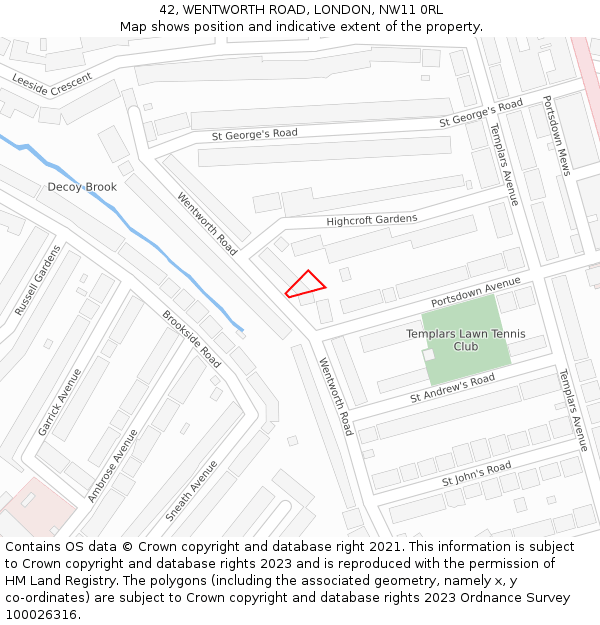 42, WENTWORTH ROAD, LONDON, NW11 0RL: Location map and indicative extent of plot