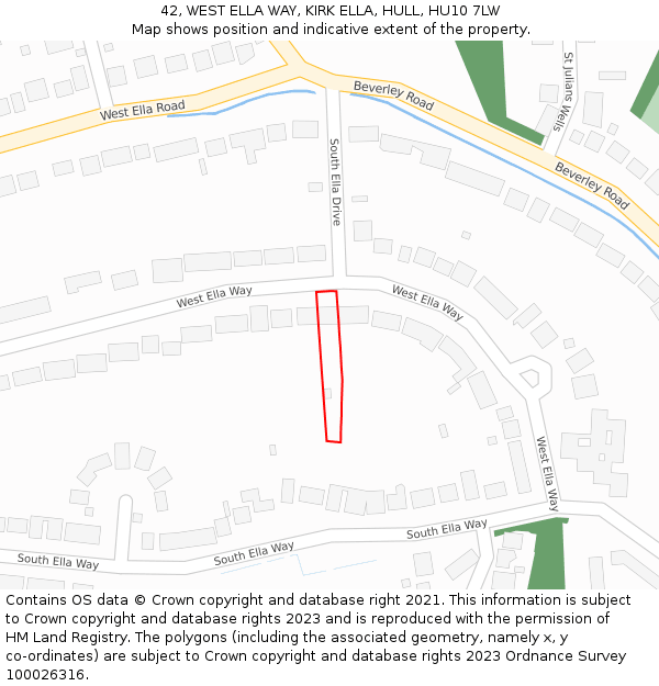 42, WEST ELLA WAY, KIRK ELLA, HULL, HU10 7LW: Location map and indicative extent of plot