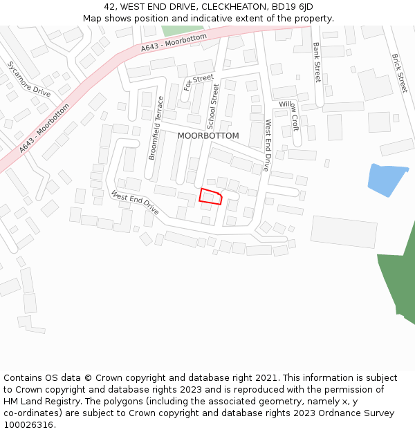 42, WEST END DRIVE, CLECKHEATON, BD19 6JD: Location map and indicative extent of plot