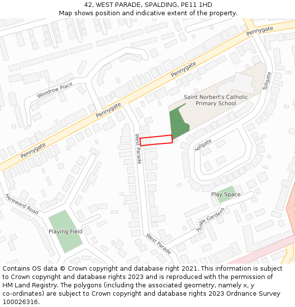 42, WEST PARADE, SPALDING, PE11 1HD: Location map and indicative extent of plot