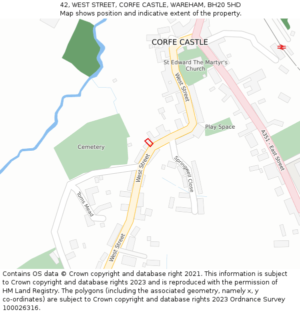 42, WEST STREET, CORFE CASTLE, WAREHAM, BH20 5HD: Location map and indicative extent of plot