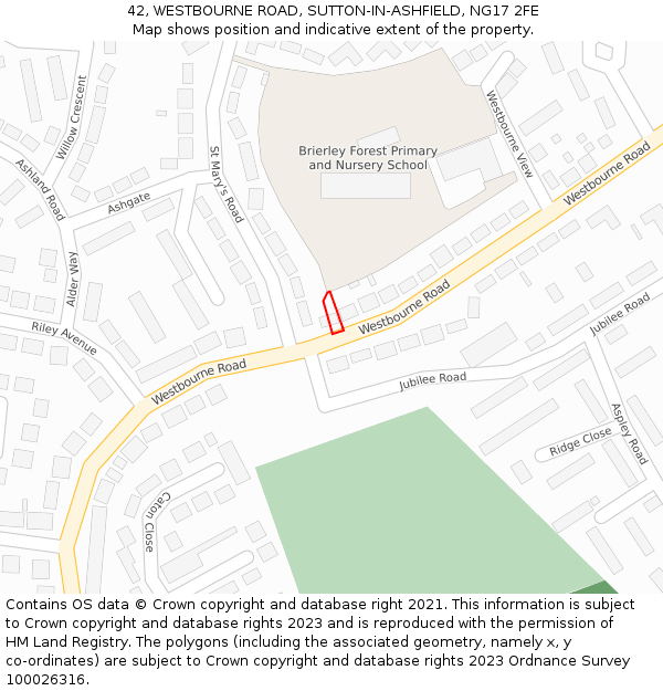 42, WESTBOURNE ROAD, SUTTON-IN-ASHFIELD, NG17 2FE: Location map and indicative extent of plot