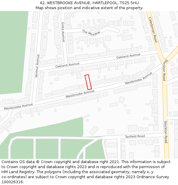 42, WESTBROOKE AVENUE, HARTLEPOOL, TS25 5HU: Location map and indicative extent of plot