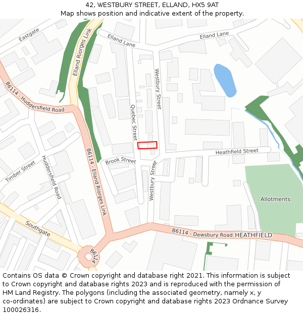 42, WESTBURY STREET, ELLAND, HX5 9AT: Location map and indicative extent of plot