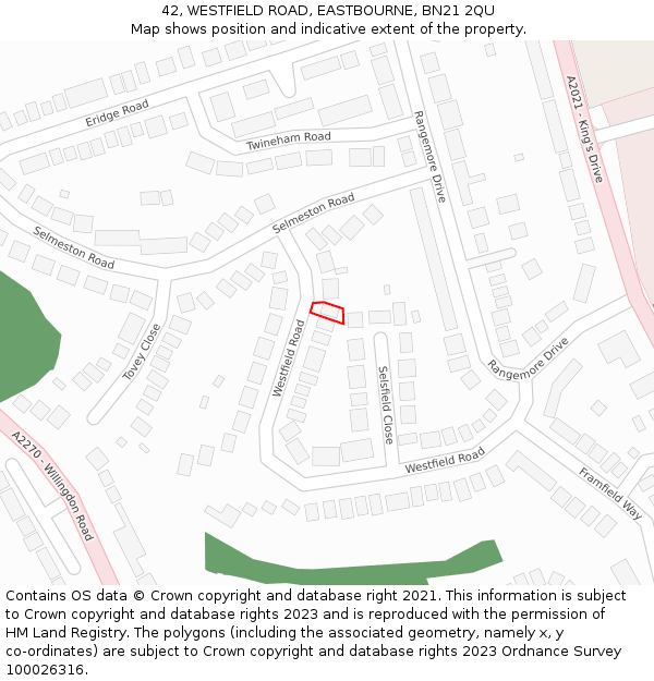 42, WESTFIELD ROAD, EASTBOURNE, BN21 2QU: Location map and indicative extent of plot