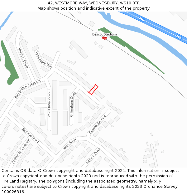 42, WESTMORE WAY, WEDNESBURY, WS10 0TR: Location map and indicative extent of plot