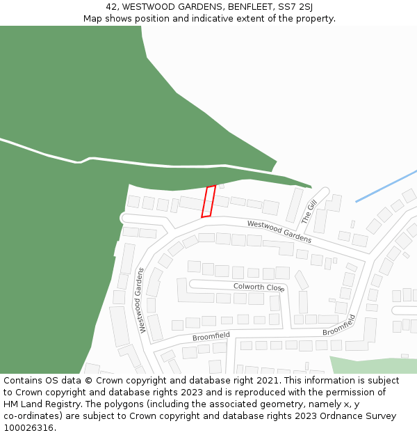 42, WESTWOOD GARDENS, BENFLEET, SS7 2SJ: Location map and indicative extent of plot