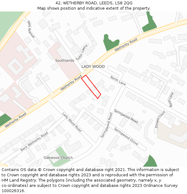 42, WETHERBY ROAD, LEEDS, LS8 2QG: Location map and indicative extent of plot