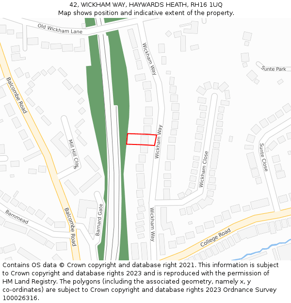 42, WICKHAM WAY, HAYWARDS HEATH, RH16 1UQ: Location map and indicative extent of plot