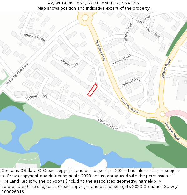 42, WILDERN LANE, NORTHAMPTON, NN4 0SN: Location map and indicative extent of plot