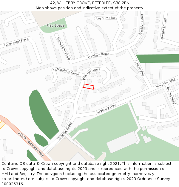 42, WILLERBY GROVE, PETERLEE, SR8 2RN: Location map and indicative extent of plot