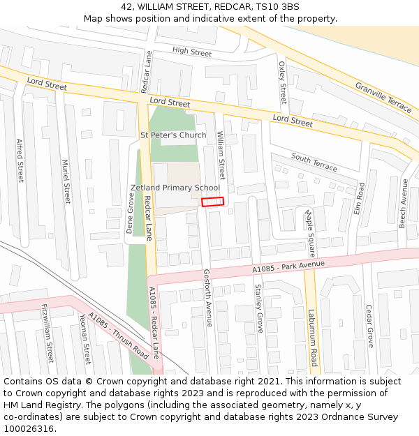 42, WILLIAM STREET, REDCAR, TS10 3BS: Location map and indicative extent of plot