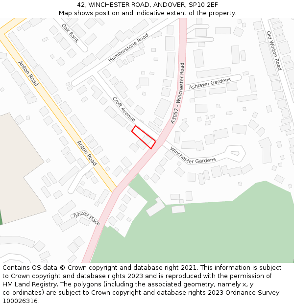 42, WINCHESTER ROAD, ANDOVER, SP10 2EF: Location map and indicative extent of plot