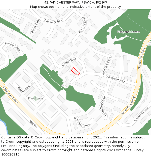 42, WINCHESTER WAY, IPSWICH, IP2 9YF: Location map and indicative extent of plot