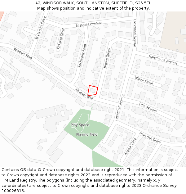 42, WINDSOR WALK, SOUTH ANSTON, SHEFFIELD, S25 5EL: Location map and indicative extent of plot