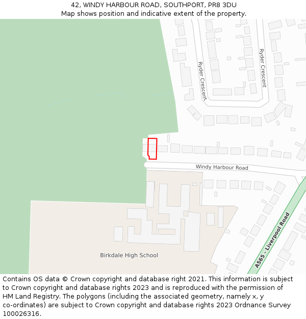 42, WINDY HARBOUR ROAD, SOUTHPORT, PR8 3DU: Location map and indicative extent of plot