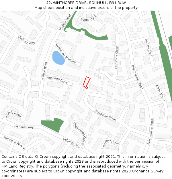 42, WINTHORPE DRIVE, SOLIHULL, B91 3UW: Location map and indicative extent of plot