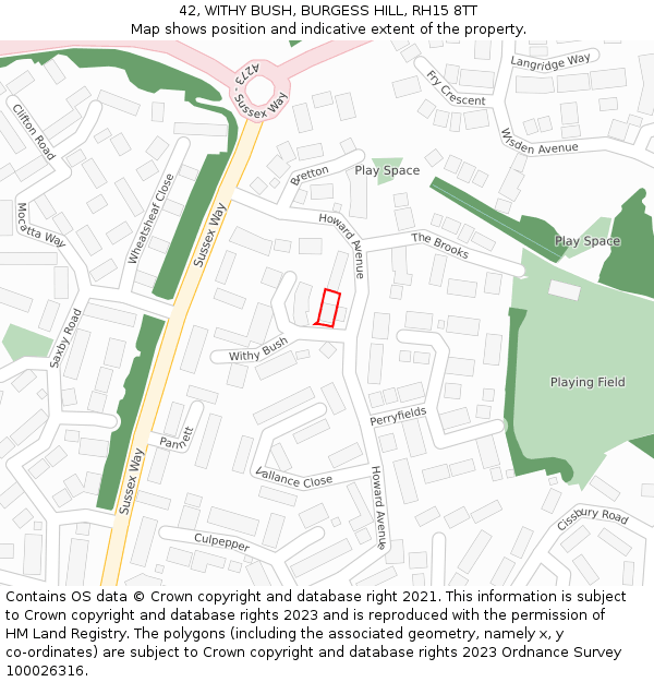 42, WITHY BUSH, BURGESS HILL, RH15 8TT: Location map and indicative extent of plot