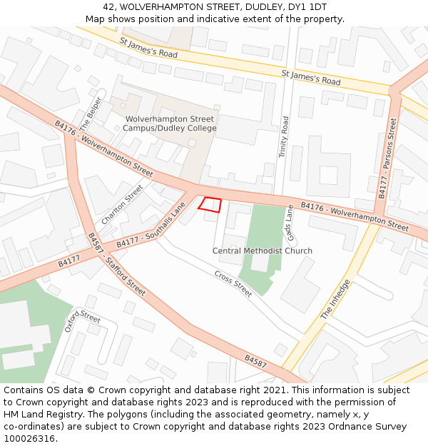 42, WOLVERHAMPTON STREET, DUDLEY, DY1 1DT: Location map and indicative extent of plot