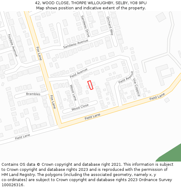 42, WOOD CLOSE, THORPE WILLOUGHBY, SELBY, YO8 9PU: Location map and indicative extent of plot