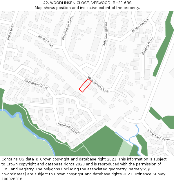 42, WOODLINKEN CLOSE, VERWOOD, BH31 6BS: Location map and indicative extent of plot