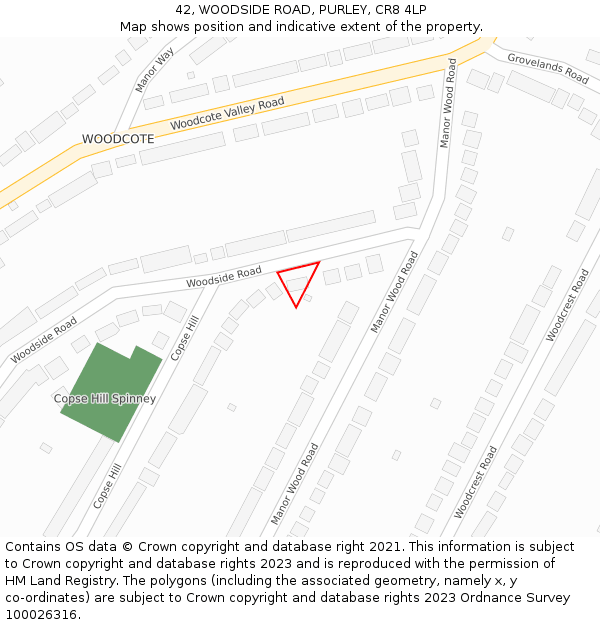 42, WOODSIDE ROAD, PURLEY, CR8 4LP: Location map and indicative extent of plot