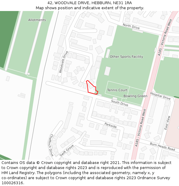 42, WOODVALE DRIVE, HEBBURN, NE31 1RA: Location map and indicative extent of plot