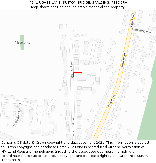 42, WRIGHTS LANE, SUTTON BRIDGE, SPALDING, PE12 9RH: Location map and indicative extent of plot