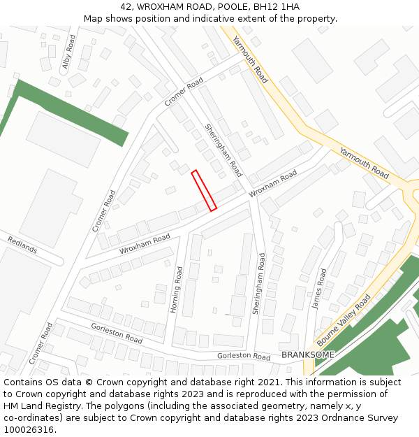 42, WROXHAM ROAD, POOLE, BH12 1HA: Location map and indicative extent of plot