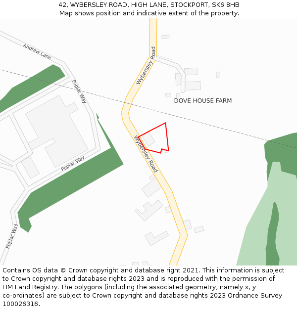 42, WYBERSLEY ROAD, HIGH LANE, STOCKPORT, SK6 8HB: Location map and indicative extent of plot