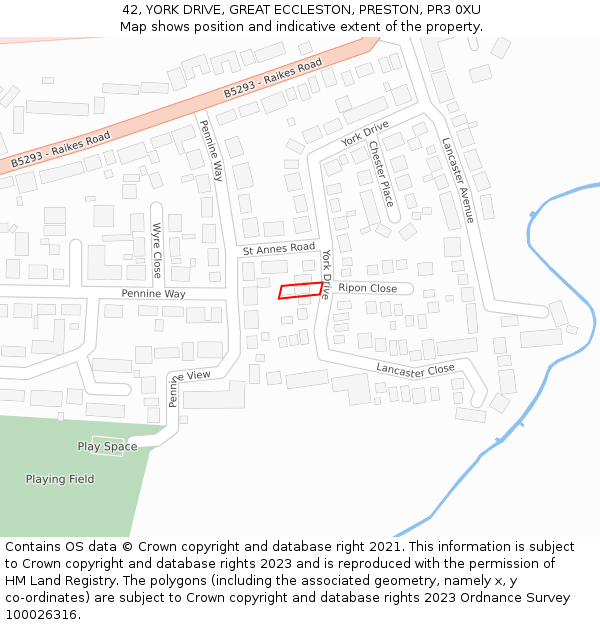 42, YORK DRIVE, GREAT ECCLESTON, PRESTON, PR3 0XU: Location map and indicative extent of plot