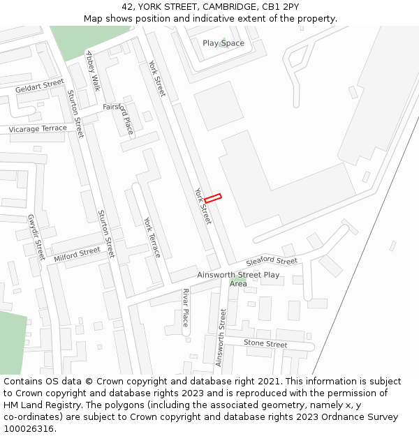 42, YORK STREET, CAMBRIDGE, CB1 2PY: Location map and indicative extent of plot
