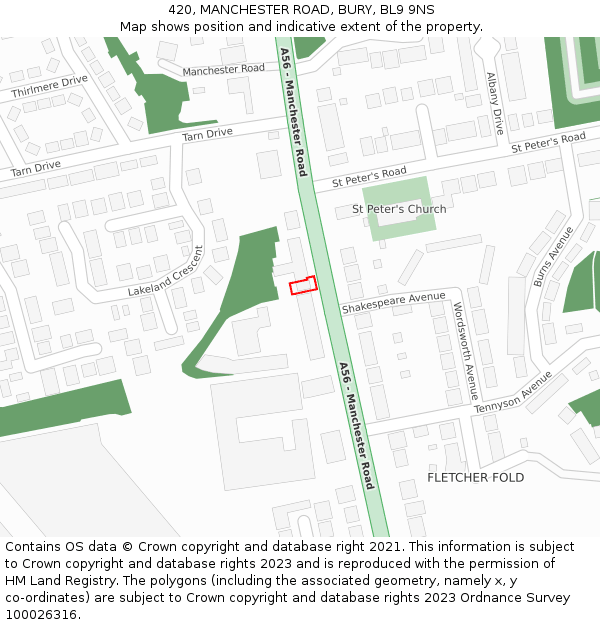 420, MANCHESTER ROAD, BURY, BL9 9NS: Location map and indicative extent of plot